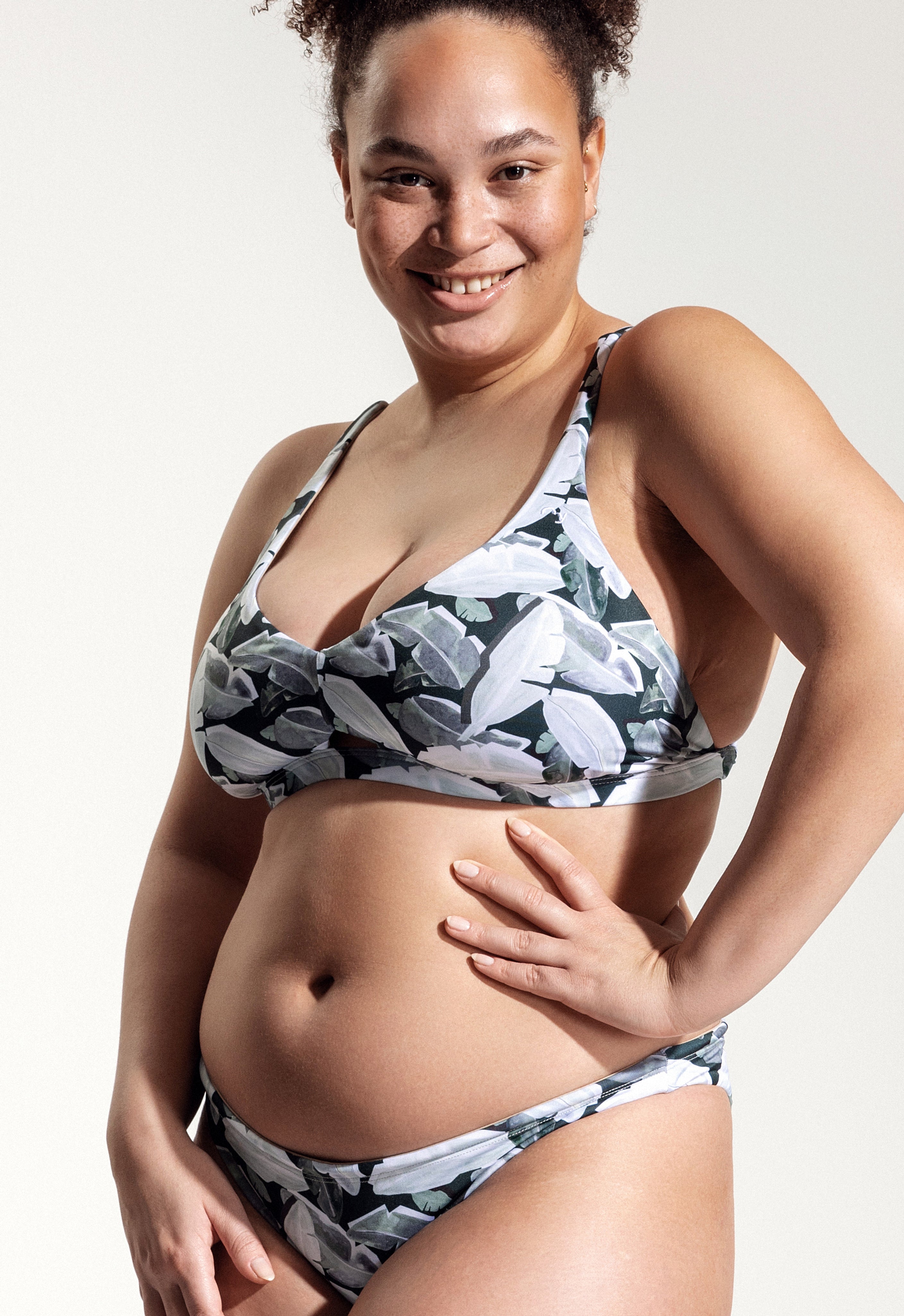 Charlie Bikini Top in Green Leaf Print